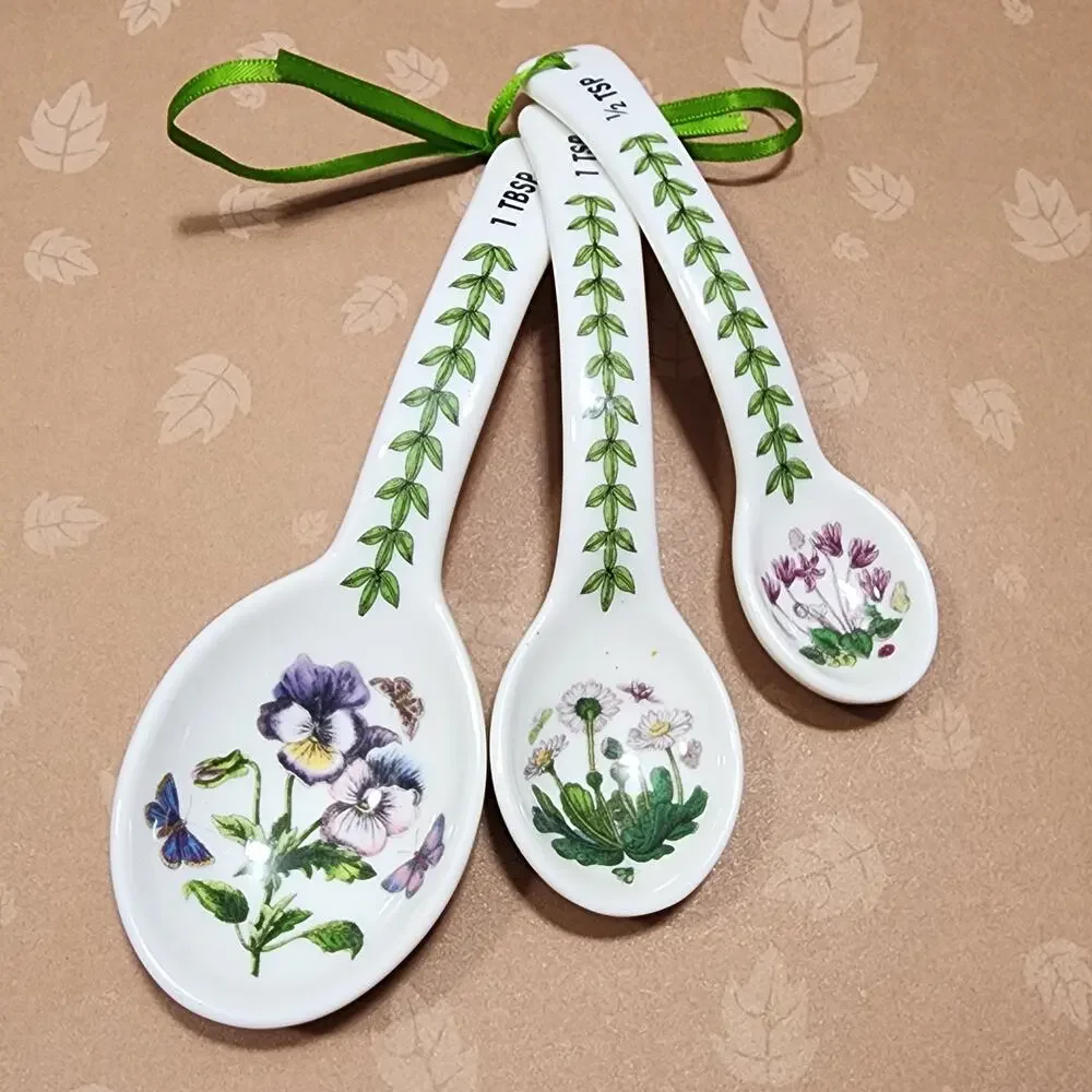 Portmeirion Botanic Garden Measuring Spoons Set of 3 Missing 1/4tsp Porcelain